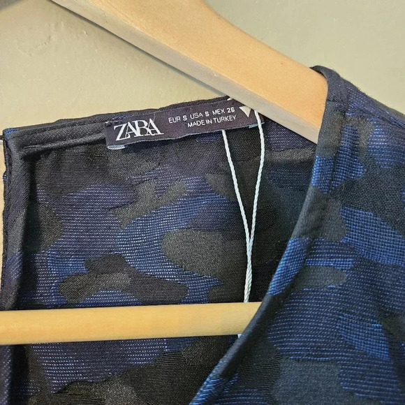 Zara Blogger's Favorite Jacquard Metallic Blueblack Oversized Women's Dress S. - Picture 9 of 16